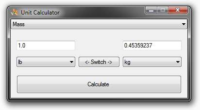 Screenshot of the unit calculator